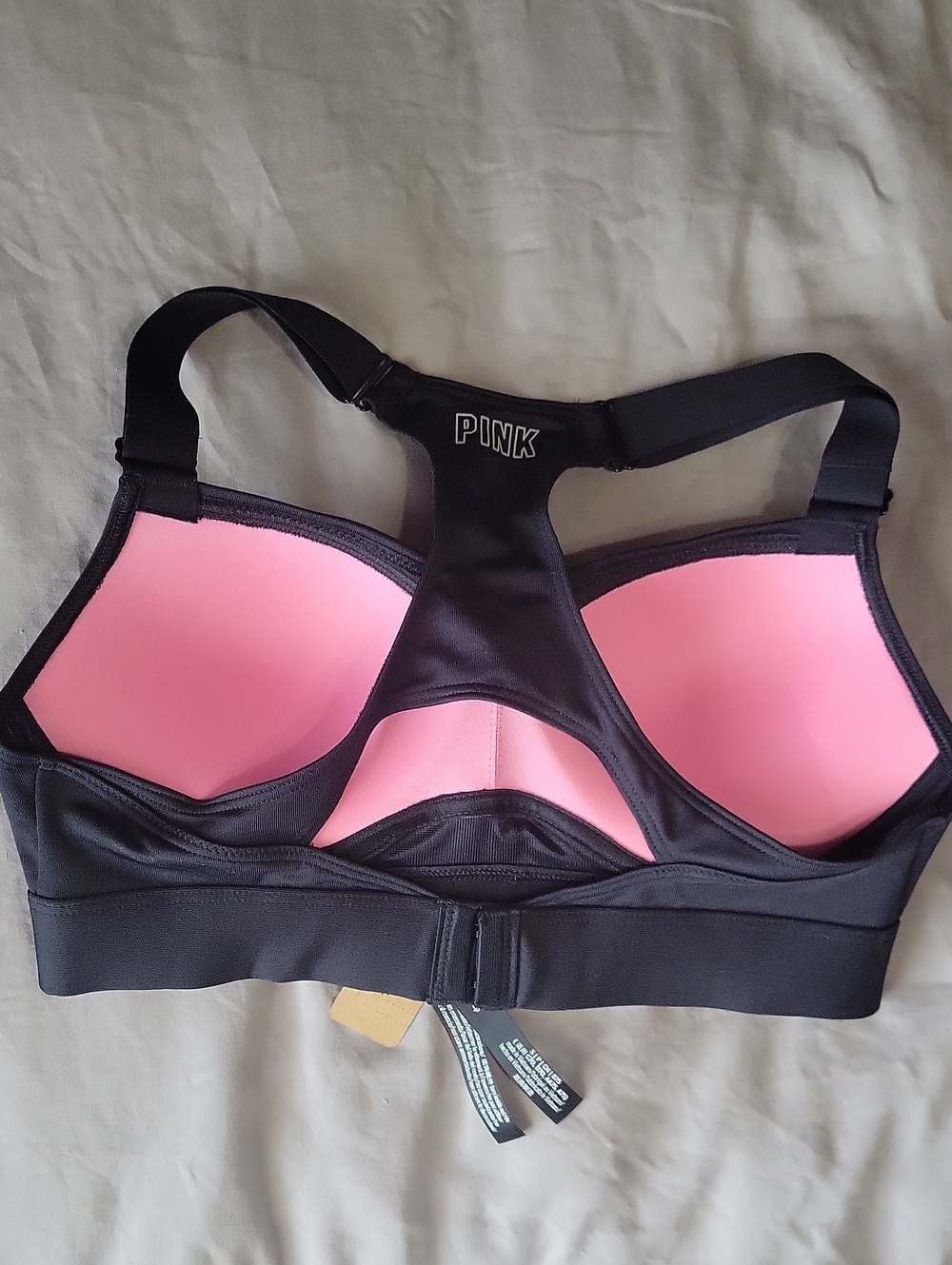 NWT' PINK Victoria's Secret Black Racerback Molded Sports Bra - Small - Picture 4 of 4